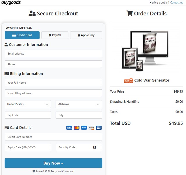 Cold War Generator Order Page